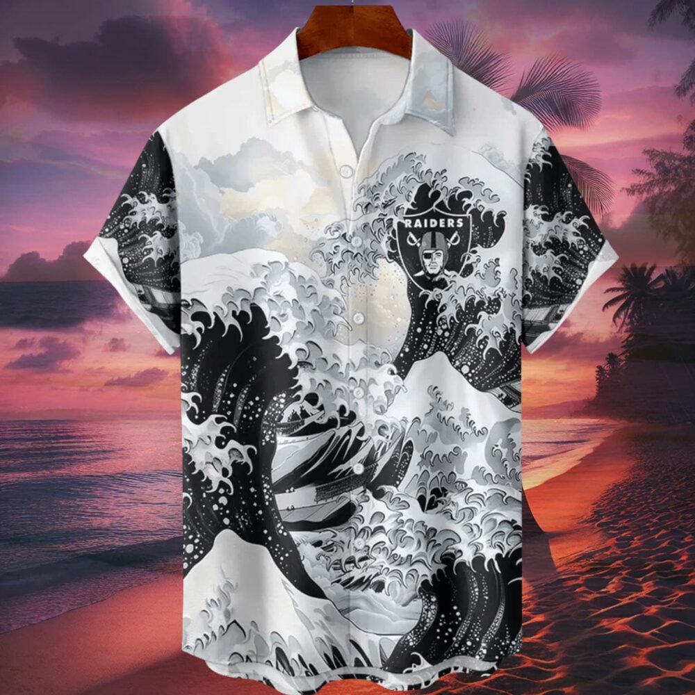 Las Vegas Raiders Great Wave Hawaiian Shirt Personalized Name And Number NFL Gift For Fans 1