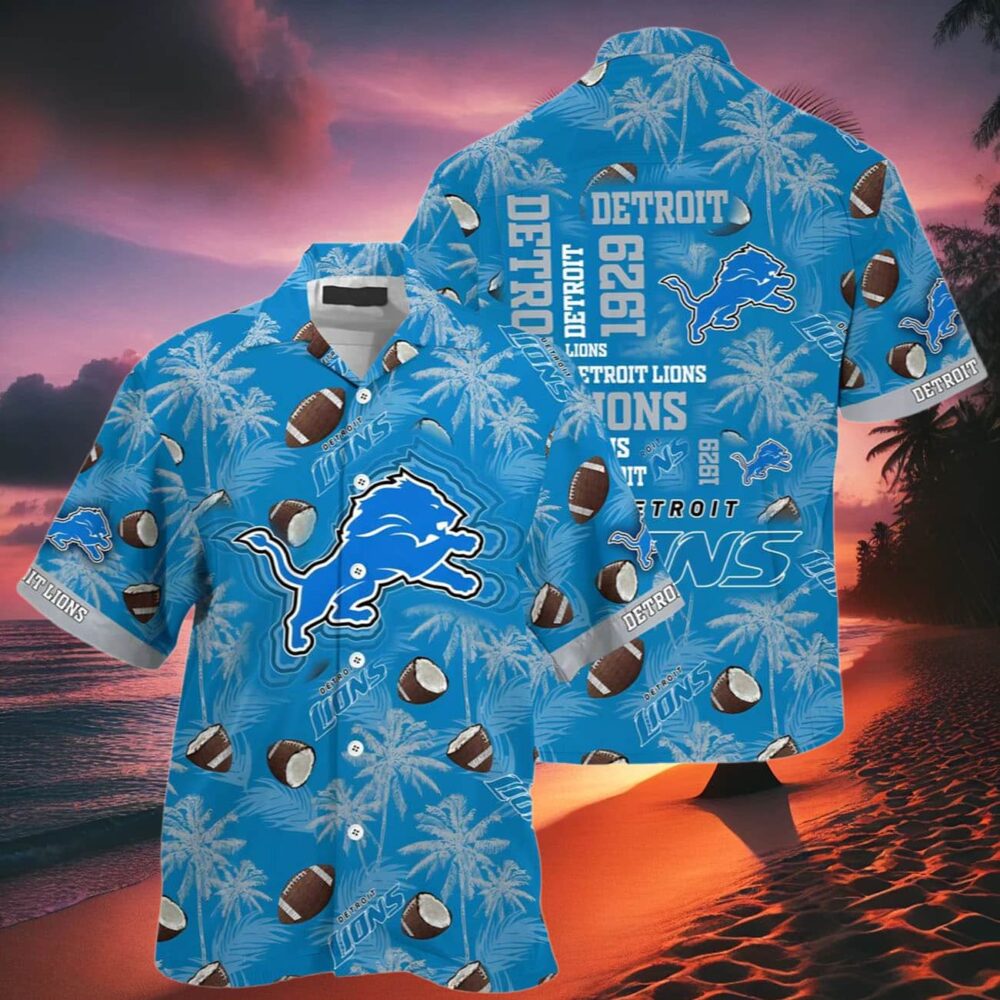 Logo Detroit Lions Hawaiian Shirt Blue NFL Gifts For Fans 2