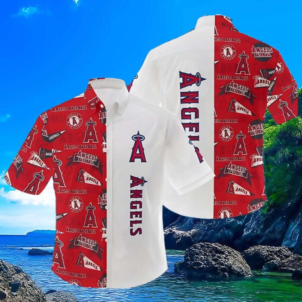 Logo Los Angeles Angels Hawaiian Shirt Red And White MLB Aloha Shirt Gift For Fans 3