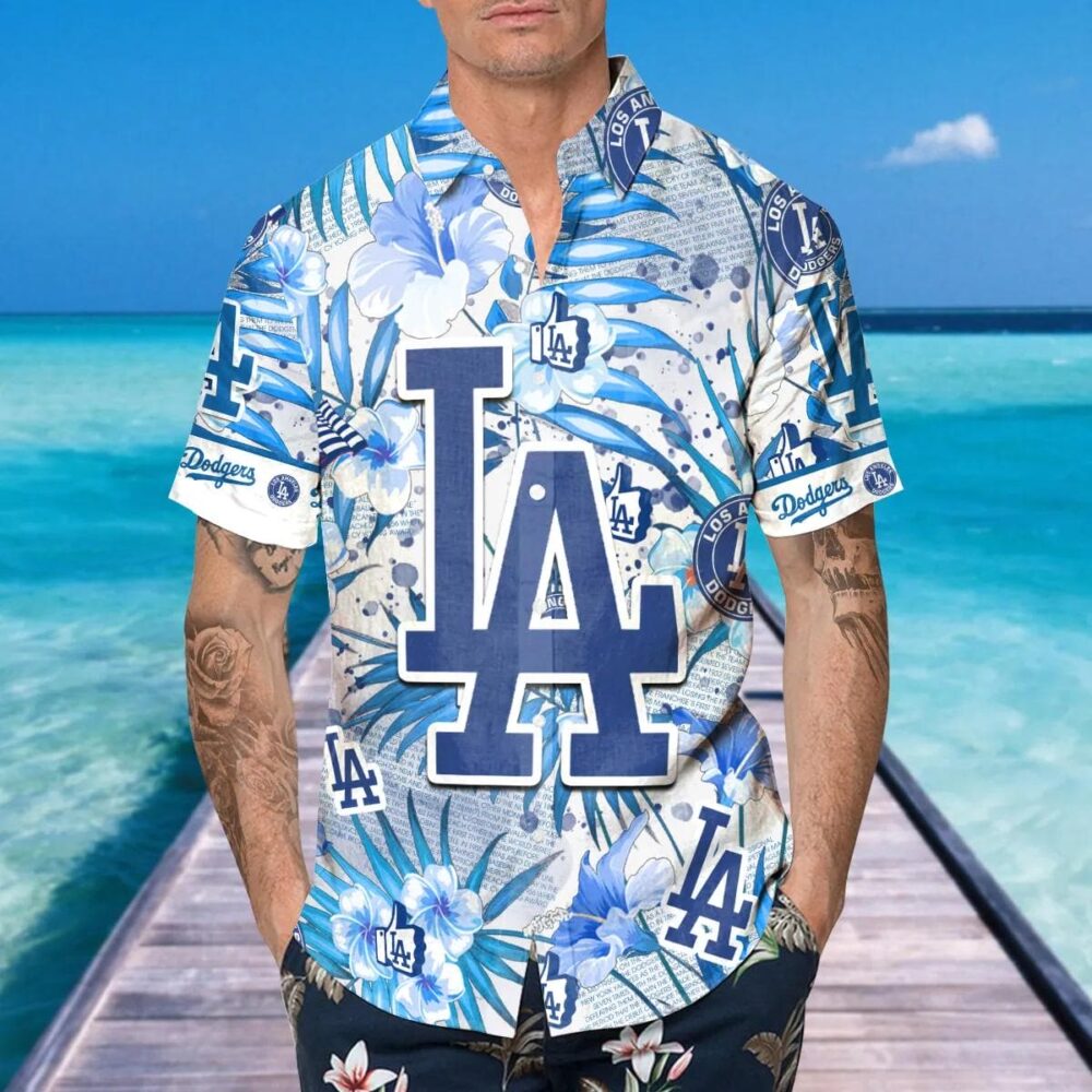 Los Angeles Dodgers Big Logo Floral Hawaiian Shirt MLB Aloha Shirt Gift For Fans 4