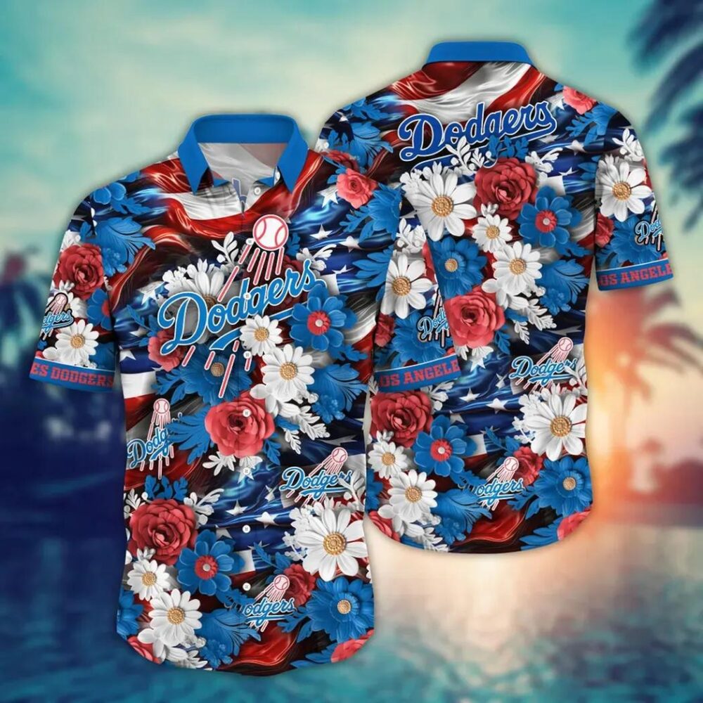 Los Angeles Dodgers Floral Americana Hawaiian Shirt MLB Aloha Shirt Gift For Fans 1