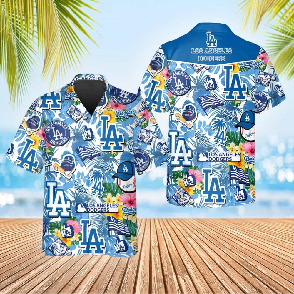 Los Angeles Dodgers Tropical Logo Collage Hawaiian Shirt MLB Aloha Shirt Gift For Fans 1