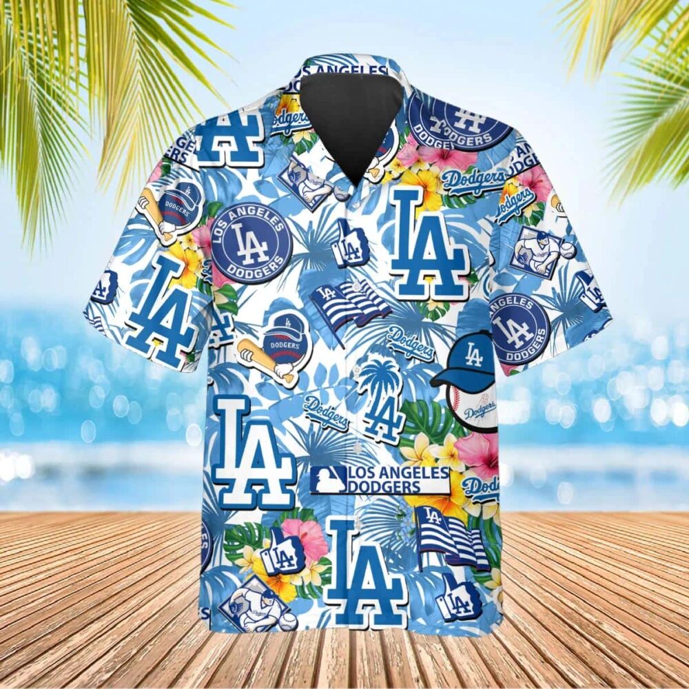 Los Angeles Dodgers Tropical Logo Collage Hawaiian Shirt MLB Aloha Shirt Gift For Fans 2