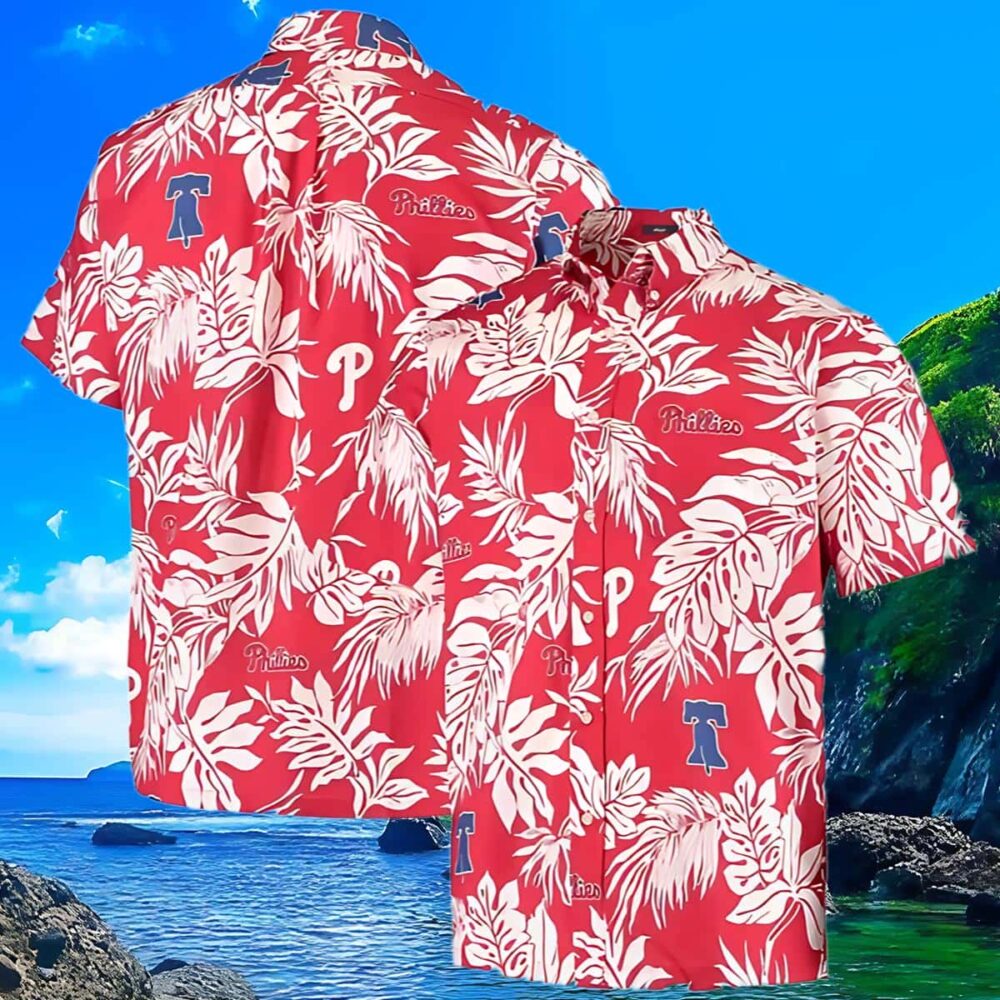 Men S Reyn Spooner Red Philadelphia Phillies Hawaiian Shirt Mens Floral Pattern MLB Aloha Shirt Gift For Fans 3