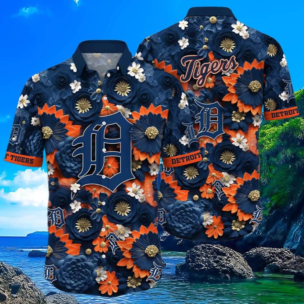 Mens Detroit Tigers Hawaiian Shirt With Floral Pattern MLB Aloha Shirt Gift For Fans 3