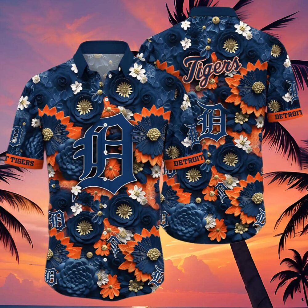 Mens Detroit Tigers Hawaiian Shirt With Floral Pattern MLB Aloha Shirt Gift For Fans 4