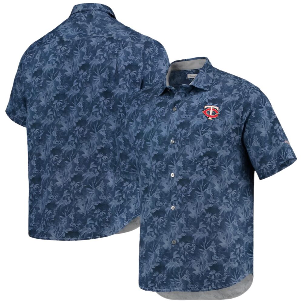 Mens Minnesota Twins Tommy Bahama Navy Jungle Shade Silk Camp Hawaiian Shirt MLB Aloha Shirt Gift For Fans 1