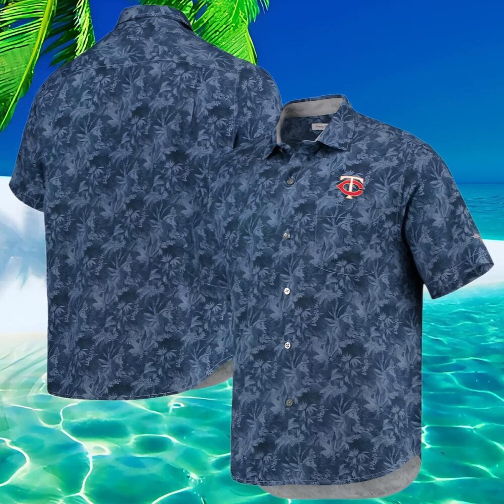 Mens Minnesota Twins Tommy Bahama Navy Jungle Shade Silk Camp Hawaiian Shirt MLB Aloha Shirt Gift For Fans 2