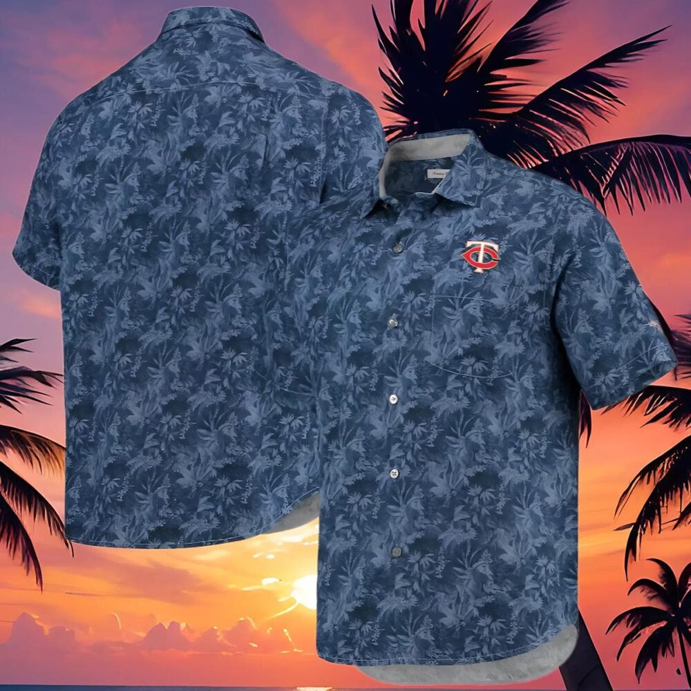 Mens Minnesota Twins Tommy Bahama Navy Jungle Shade Silk Camp Hawaiian Shirt MLB Aloha Shirt Gift For Fans 4