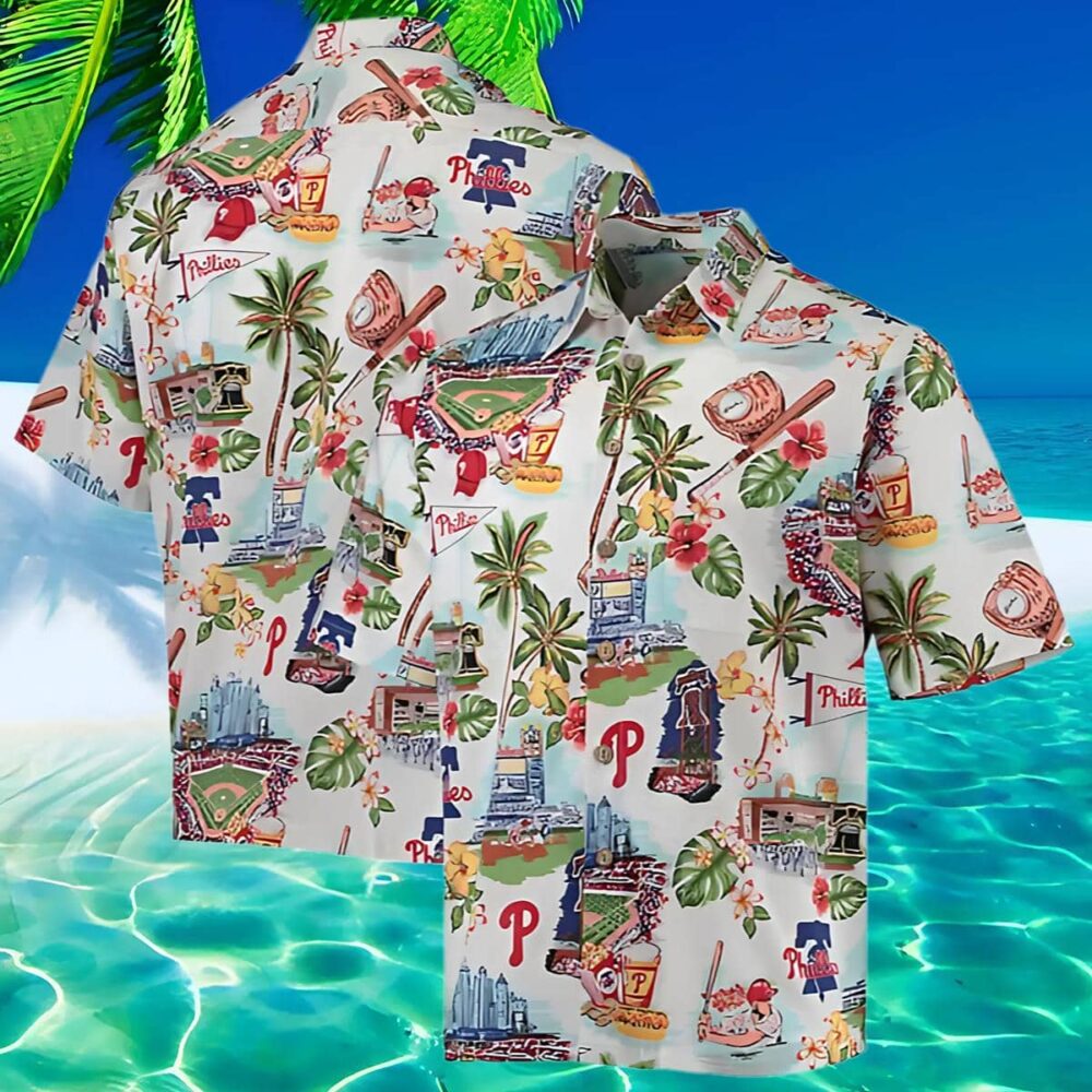 Mens Reyn Spooner White Philadelphia Phillies Scenic Button Up Shirt MLB Aloha Shirt Gift For Fans 2