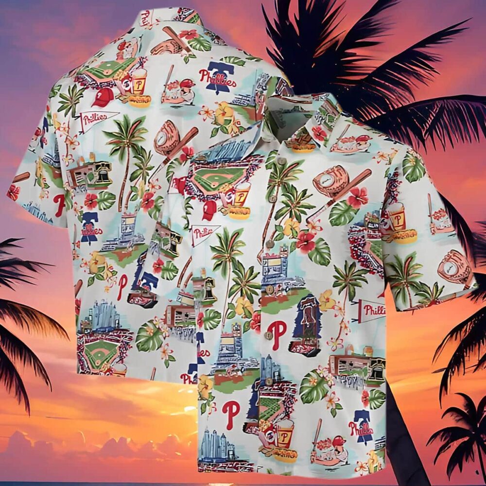 Mens Reyn Spooner White Philadelphia Phillies Scenic Button Up Shirt MLB Aloha Shirt Gift For Fans 4