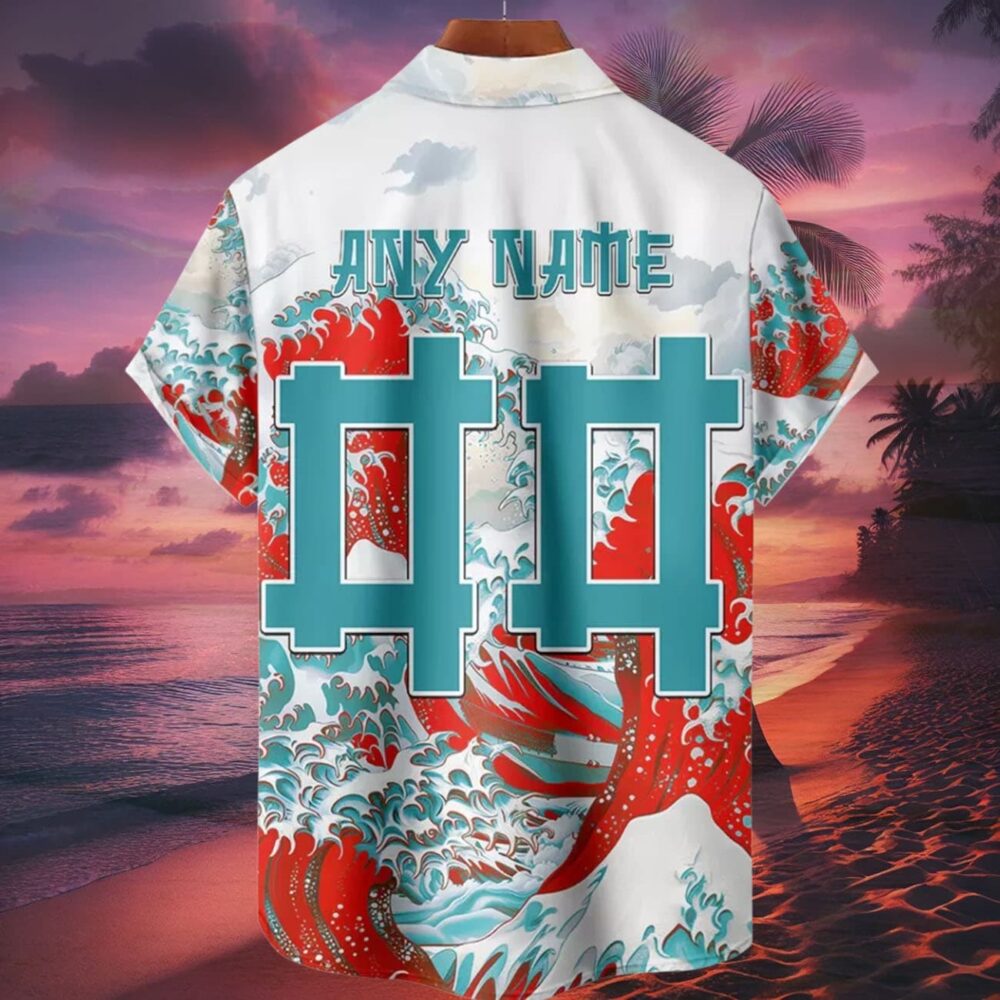 Miami Dolphins Great Wave Hawaiian Shirt Personalized Name And Number NFL Gift For Fans 2