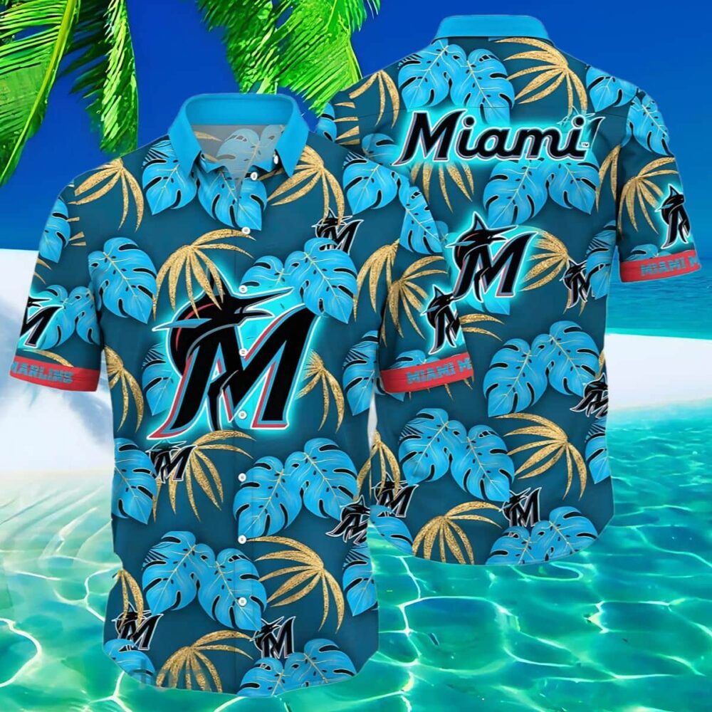 Miami Marlins Hawaiian Shirt Blue Floral Pattern MLB Aloha Shirt Gift For Fans 2