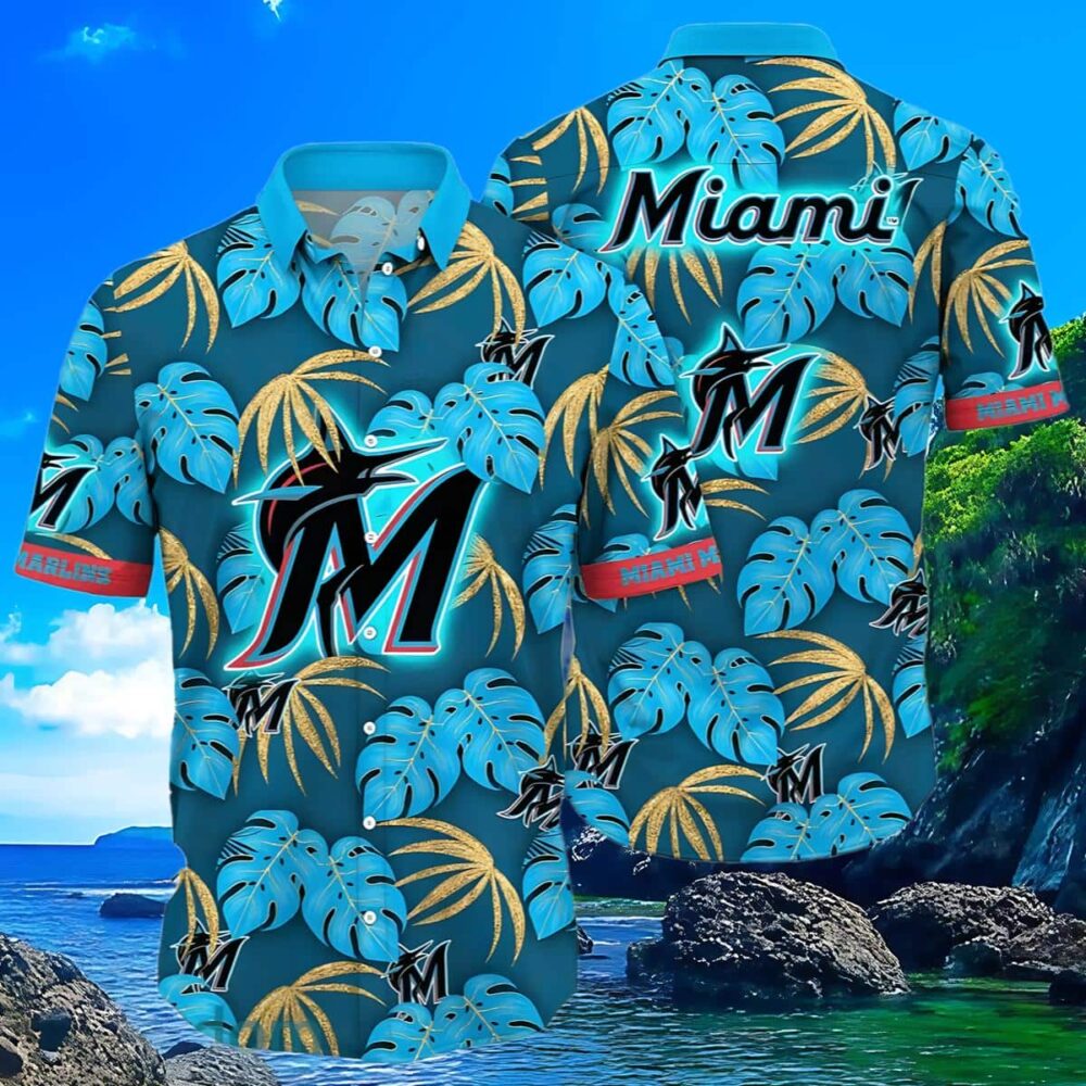 Miami Marlins Hawaiian Shirt Blue Floral Pattern MLB Aloha Shirt Gift For Fans 3