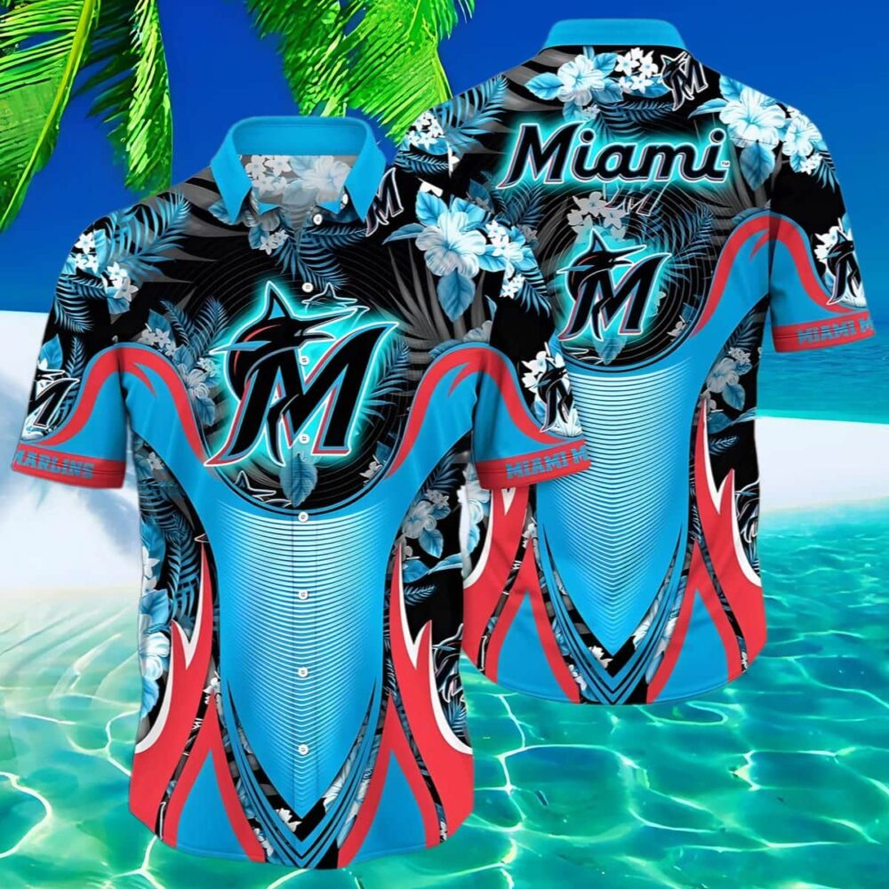 Miami Marlins Hawaiian Shirt Flower Grandstand Glamour For Fans MLB Aloha Shirt Gift For Fans 2