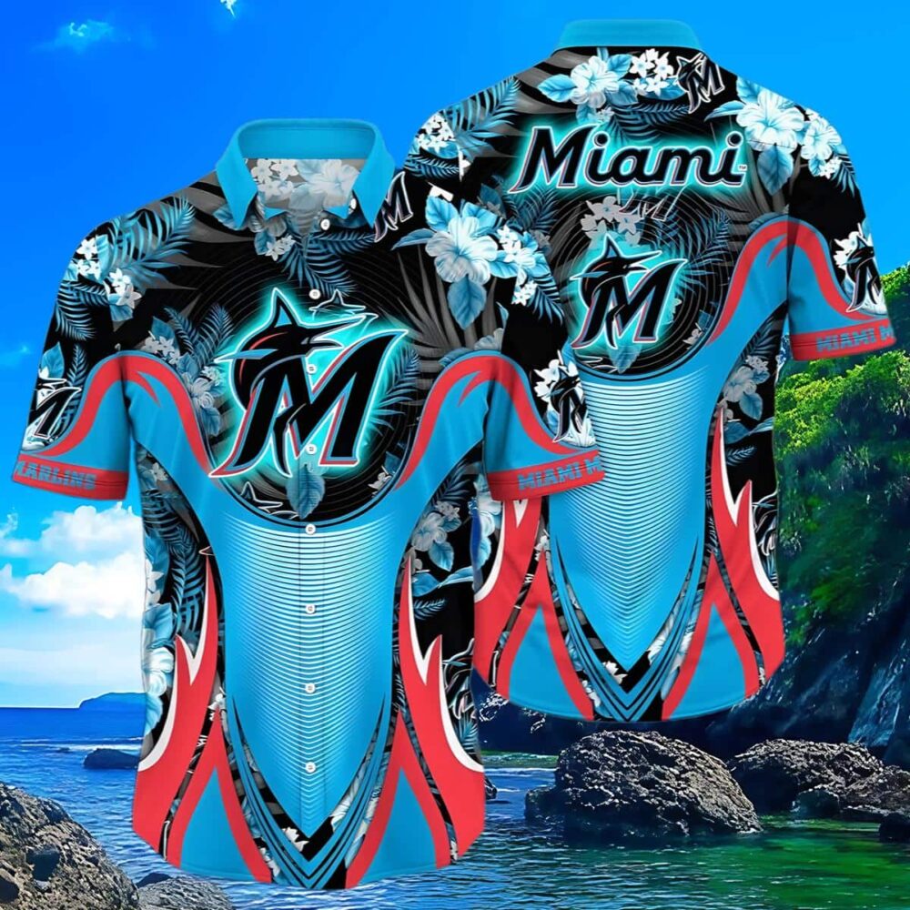 Miami Marlins Hawaiian Shirt Flower Grandstand Glamour For Fans MLB Aloha Shirt Gift For Fans 3