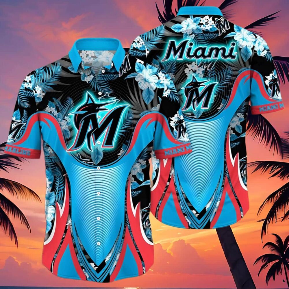 Miami Marlins Hawaiian Shirt Flower Grandstand Glamour For Fans MLB Aloha Shirt Gift For Fans 4