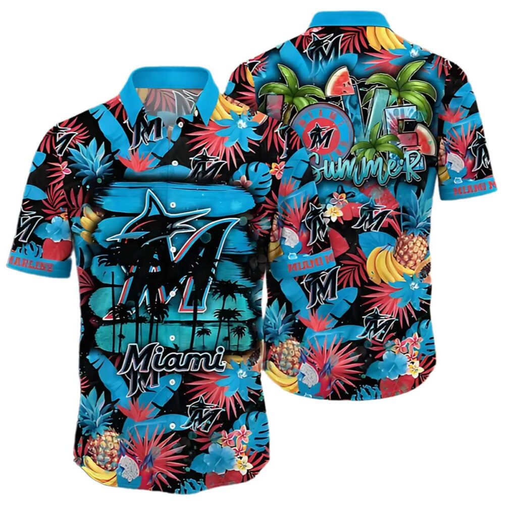 Miami Marlins Hawaiian Shirt Heatwave Aloha Shirt MLB Aloha Shirt Gift For Fans 1