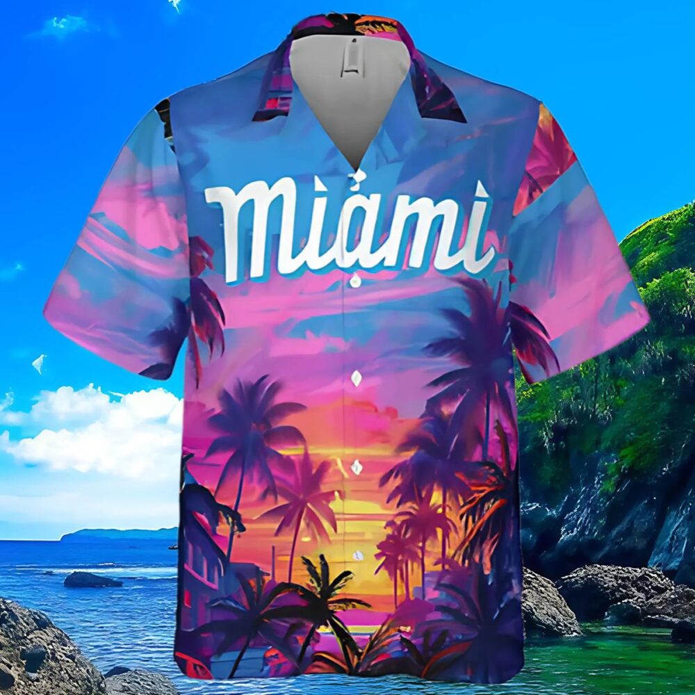 Miami Marlins Hawaiian Shirt Purple Coconut Tree Pattern MLB Aloha Shirt Gift For Fans 3