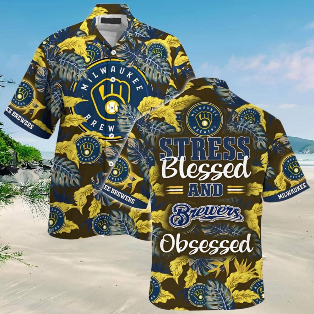 Milwaukee Brewers Hawaiian Shirt Stress Blessed And Brewers Obsessed MLB Aloha Shirt Gift For Fans 3