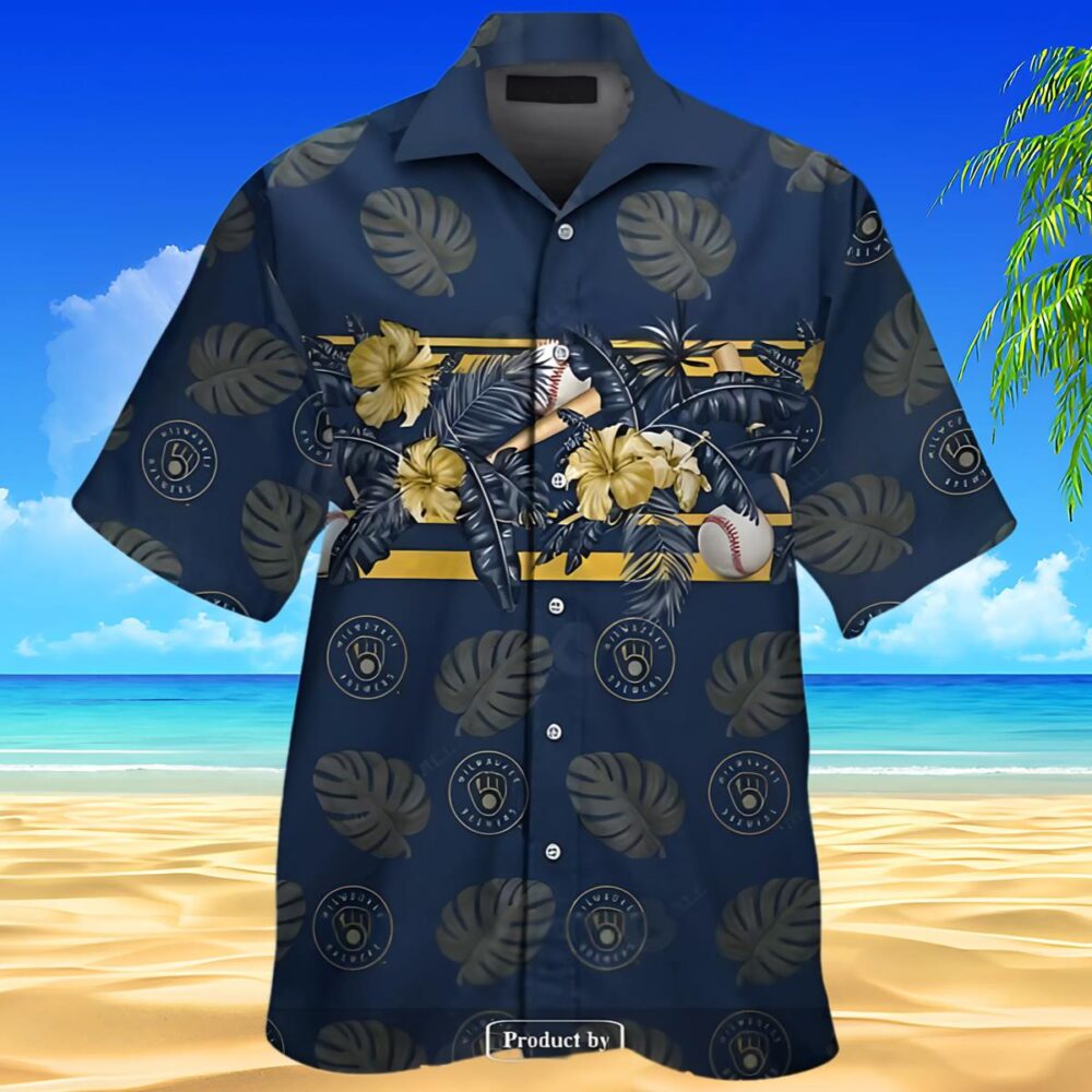 Milwaukee Brewers Tropical Dark Blue Hawaiian Shirt MLB Aloha Shirt Gift For Fans 1