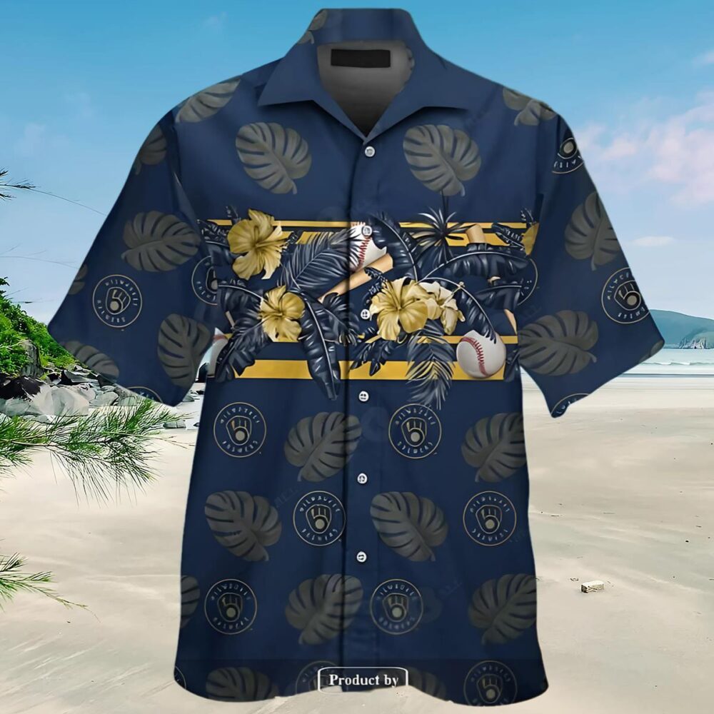 Milwaukee Brewers Tropical Dark Blue Hawaiian Shirt MLB Aloha Shirt Gift For Fans 3