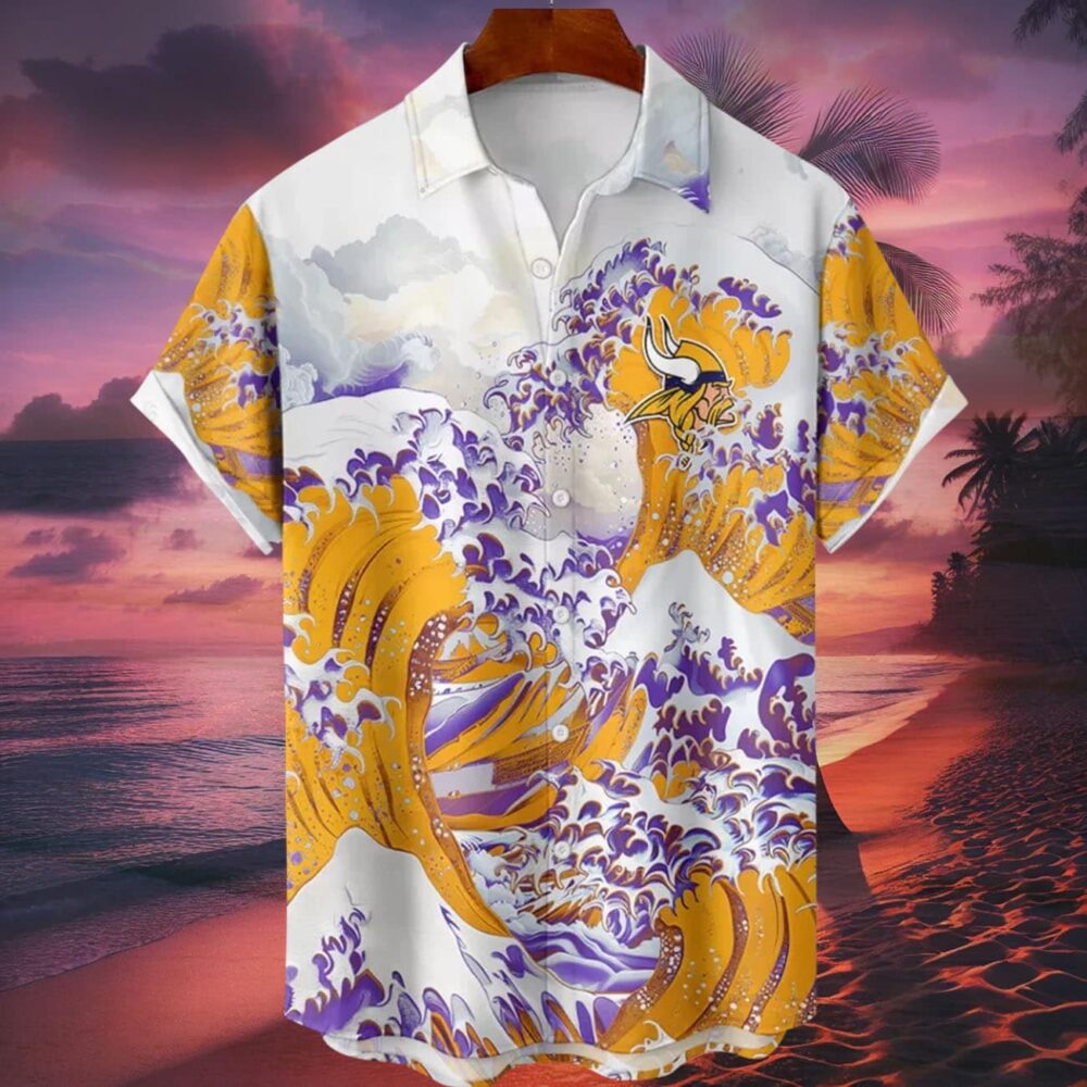 Minnesota Vikings Great Wave Hawaiian Shirt Personalized Name And Number NFL Gift For Fans 1