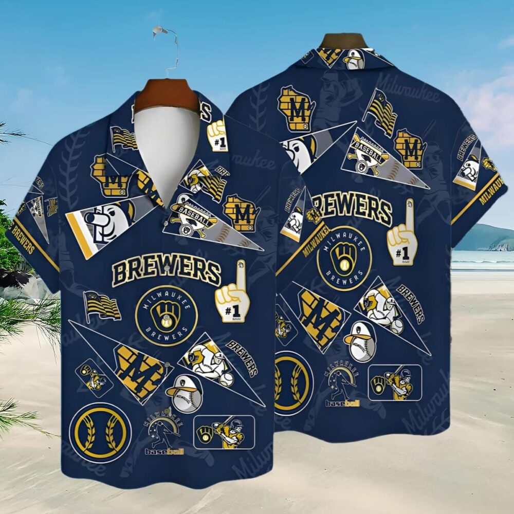 Mlb Milwaukee Brewers Collage Navy Hawaiian Shirt MLB Aloha Shirt Gift For Fans 3