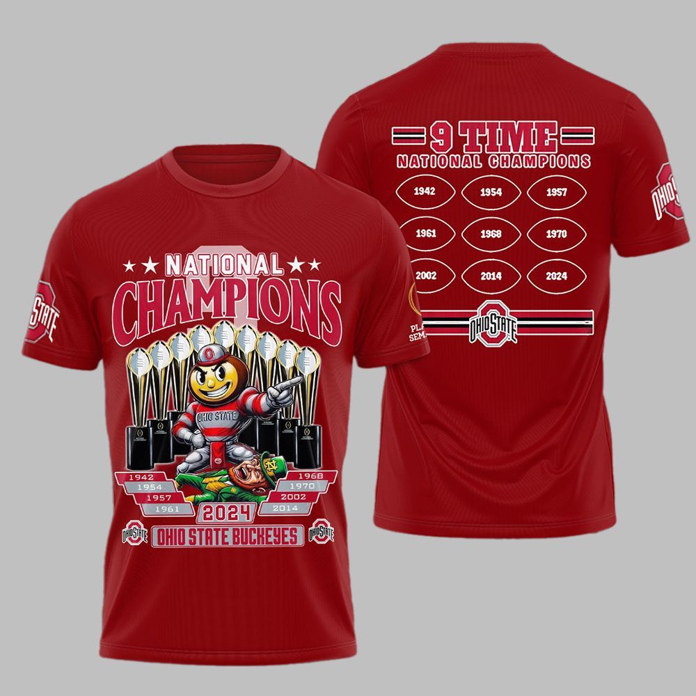 National Champions 2024 Ohio State 9 Time National Champions Shirt Custom 3D Printed Hoodies Football Fan Gifts