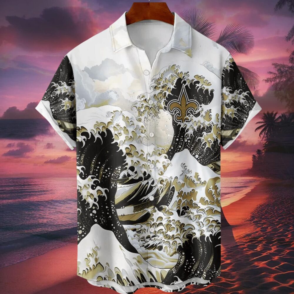 New Orleans Saints Great Wave Hawaiian Shirt Personalized Name And Number NFL Gift For Fans 1