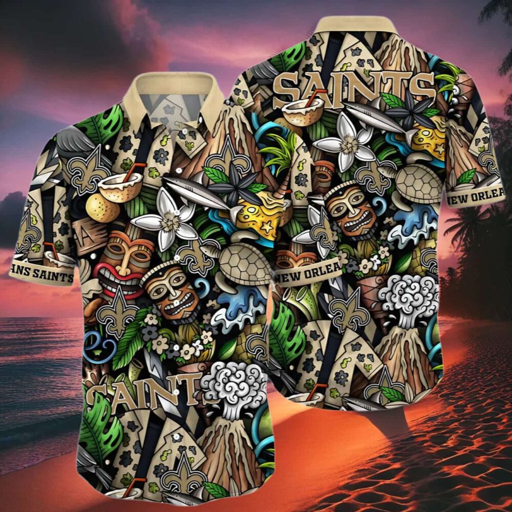 New Orleans Saints Hawaiian Shirt Design Island Tiki NFL Gifts For Fans 2