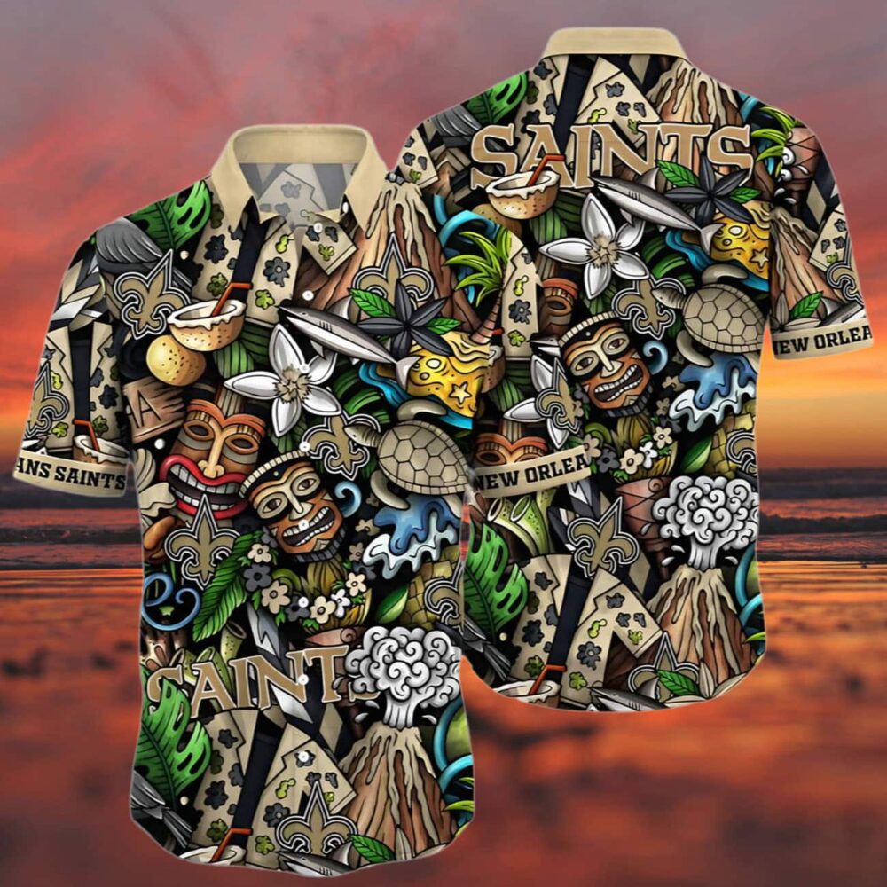 New Orleans Saints Hawaiian Shirt Design Island Tiki NFL Gifts For Fans 3