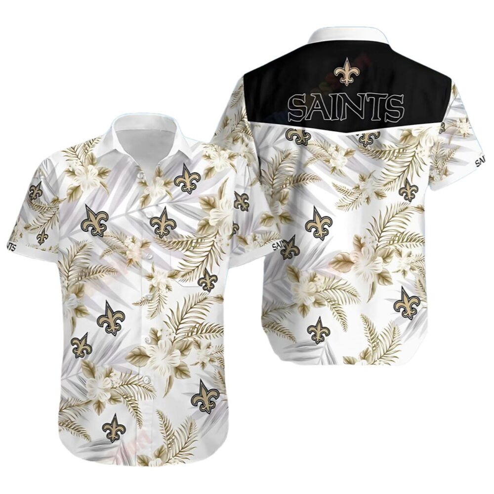 New Orleans Saints Hawaiian Shirt White Tropical Fleur NFL Gifts For Fans 1