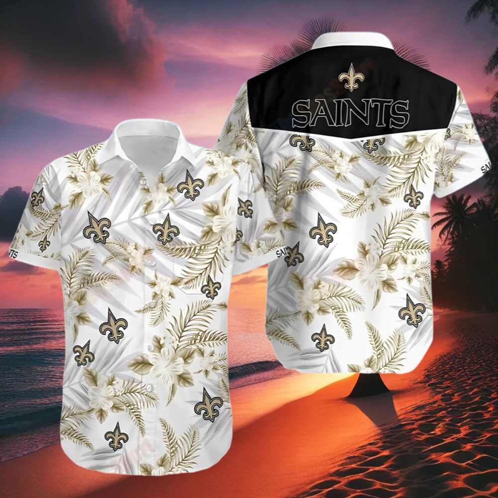 New Orleans Saints Hawaiian Shirt White Tropical Fleur NFL Gifts For Fans 2