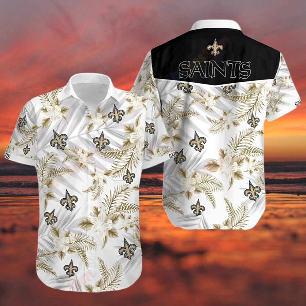 New Orleans Saints Hawaiian Shirt White Tropical Fleur NFL Gifts For Fans 3