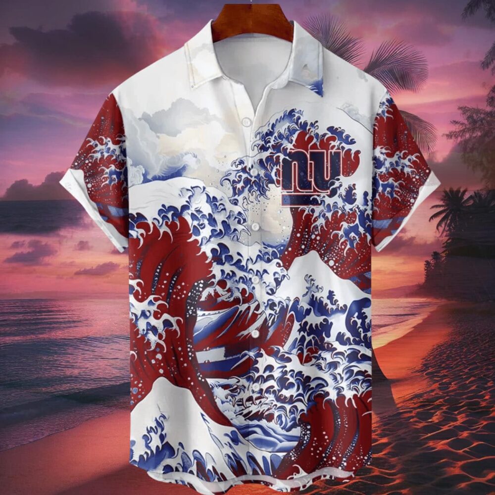 New York Giants Great Wave Hawaiian Shirt Personalized Name And Number NFL Gift For Fans 1