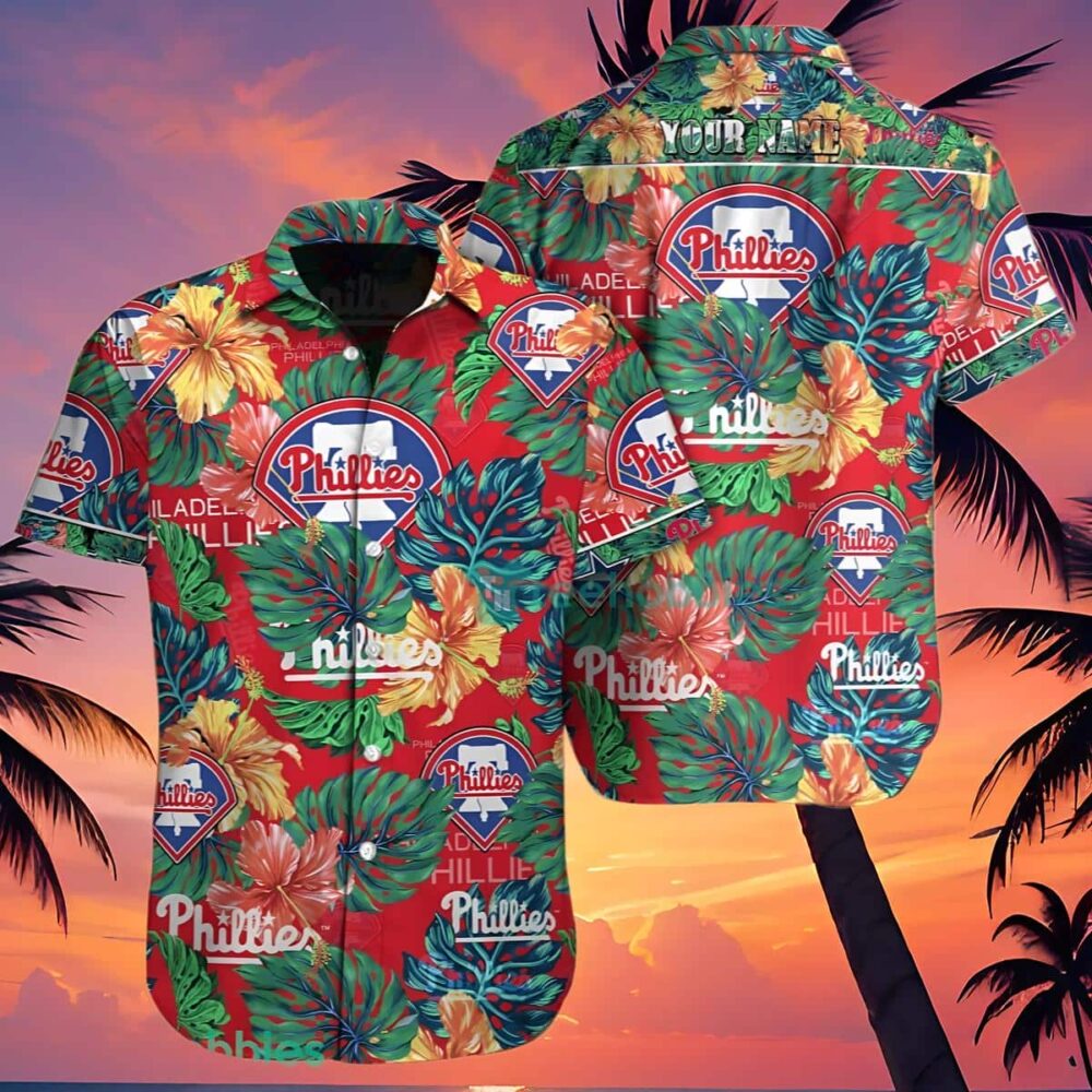 Philadelphia Phillies Hawaiian Shirt Custom Name With Floral Leaf Design MLB Aloha Shirt Gift For Fans 4