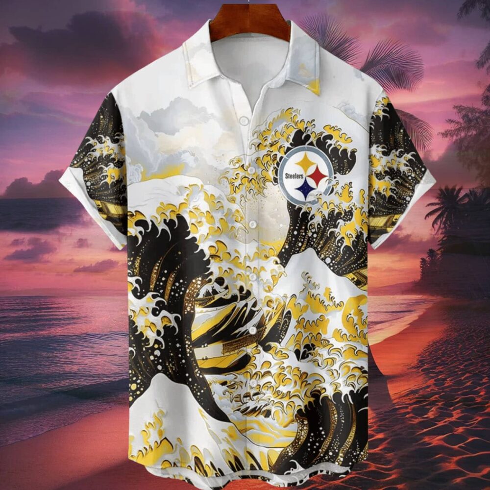 Pittsburgh Steelers Great Wave Hawaiian Shirt Personalized Name And Number NFL Gift For Fans 1