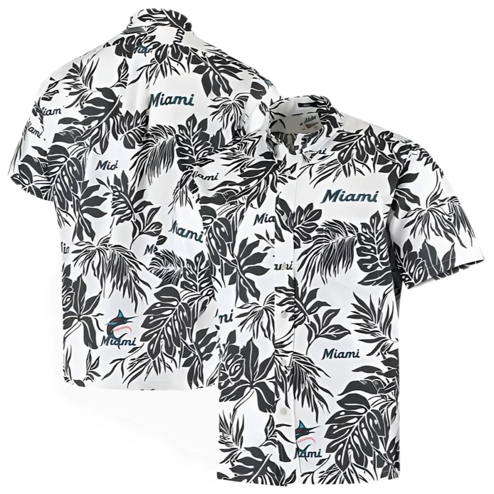 Reyn Spooner Miami Marlins Hawaiian Shirt White Button down Shirt MLB Aloha Shirt Gift For Fans 1