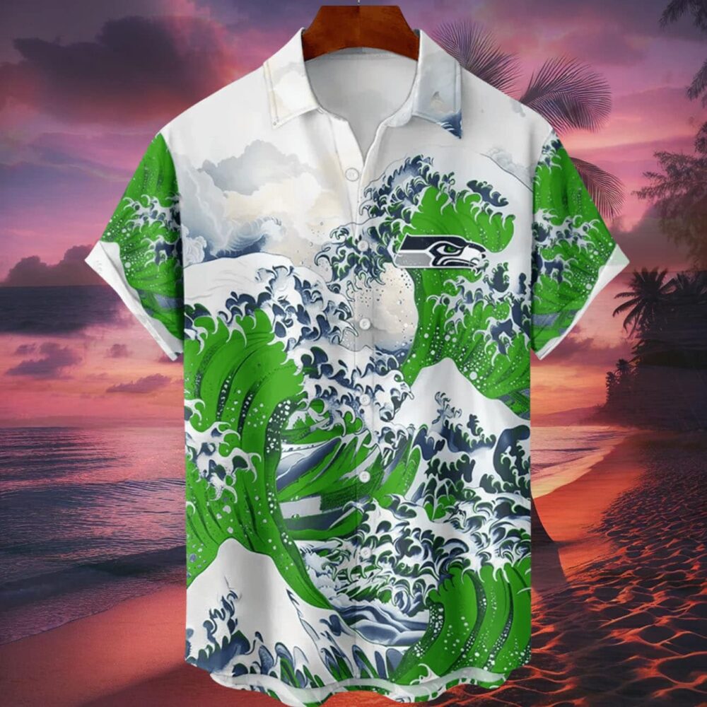 Seattle Seahawks Great Wave Hawaiian Shirt Personalized Name And Number NFL Gift For Fans 1