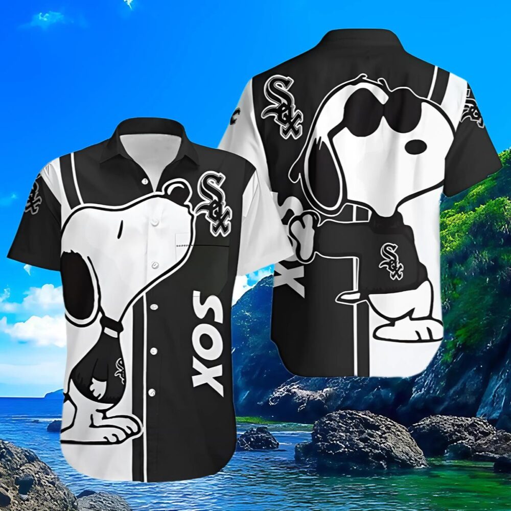 Snoopy Chicago White Sox Hawaiian Shirt Black And White MLB Aloha Shirt Gift For Fans 3