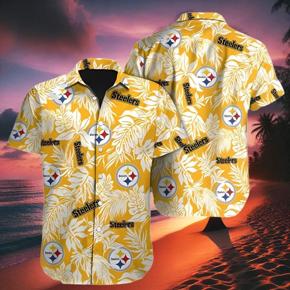 Steelers Mens Hawaiian Button Up Shirt Tropical Leafs Print NFL Gifts For Fans 2