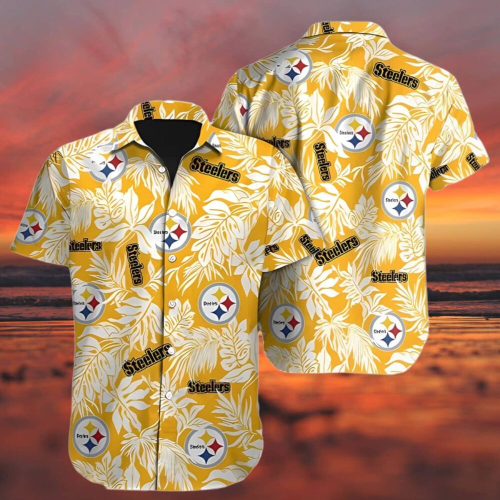 Steelers Mens Hawaiian Button Up Shirt Tropical Leafs Print NFL Gifts For Fans 3