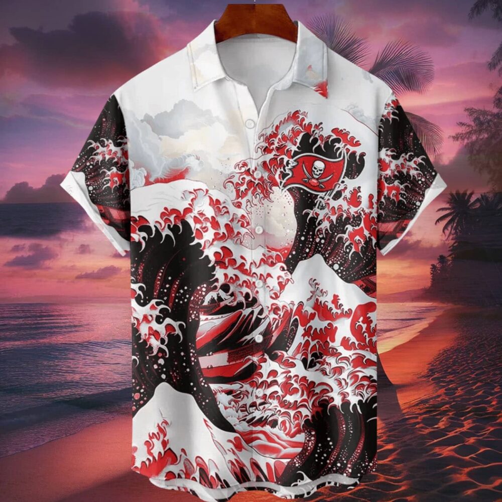 Tampa Bay Buccaneers Great Wave Hawaiian Shirt Personalized Name And Number NFL Gift For Fans 1