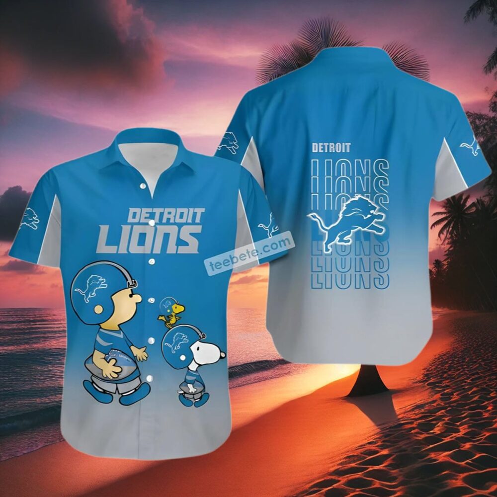 s Snoopy And Charlie Brown Detroit Lions Hawaiian Shirt Blue NFL Gifts For Fans 2