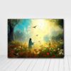 Jesus In The Forest At Sunset Canvas Poster Wall Art