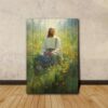 Jesus Sitting In Flower Field Canvas Poster Wall Art