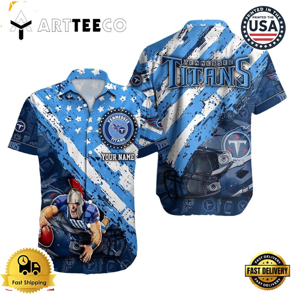 Tennessee Titans Football American Flag Mascot Custom Name Hawaiian Shirt NFL Aloha Shirt
