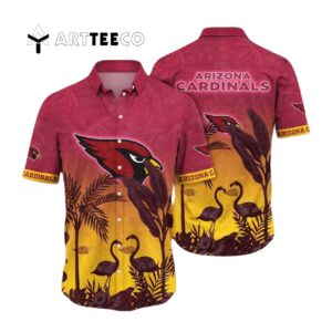 Arizona Cardinals Flamingo And Flower Funny Hawaiian Shirt 1