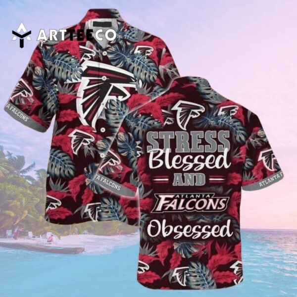 Atlanta Falcons Stress Blessed Obsessed Tropical Palm Leaves Pattern Hawaiian Shirt 2